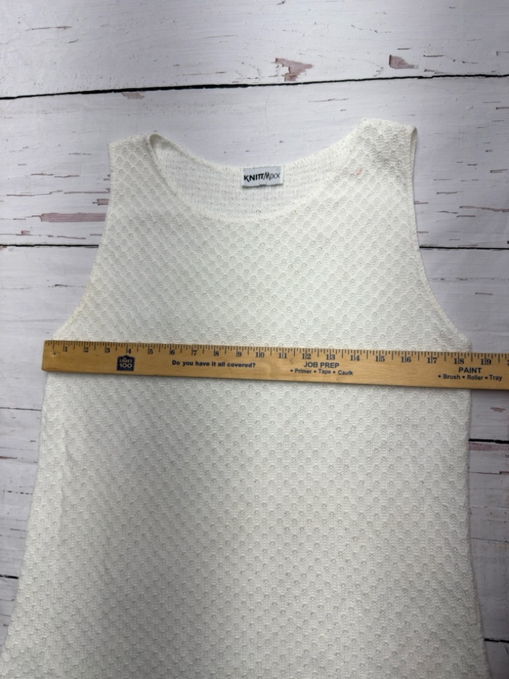 Knittmixx Pointelle Knit Sleeveless Tank‎ Top White Size L Coastal Boho Summer - Picture 5 of 7